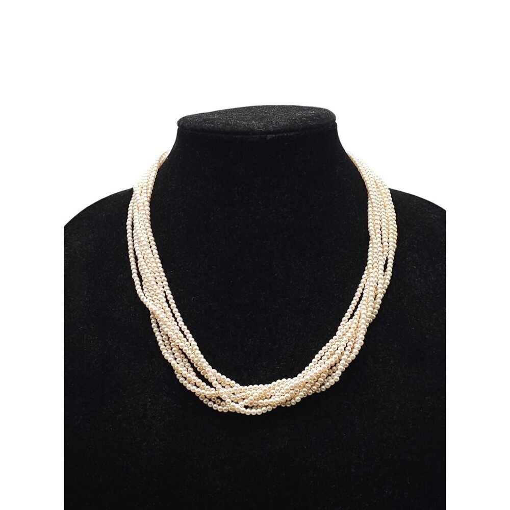 Japan Twisted Multi Strand Pearl Beaded Necklace Gold Tone Vintage 21 inches